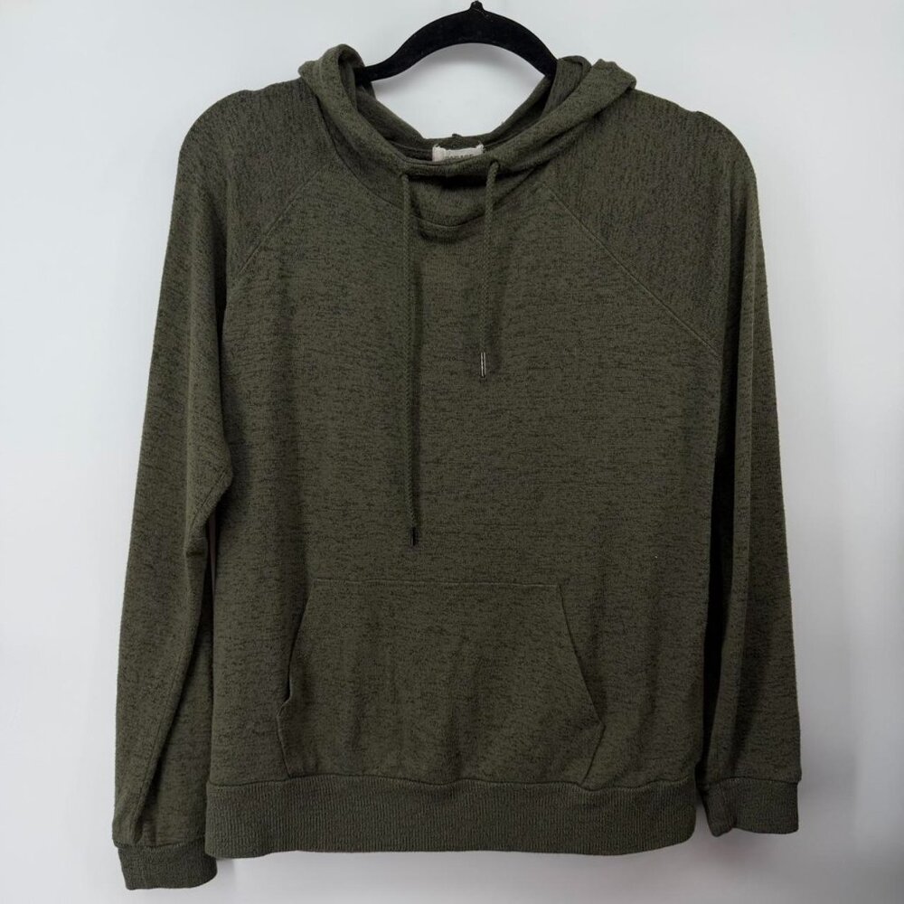 Garage Womens Size M Olive Green Heathered Knit Hoodie Pullover Drawstring